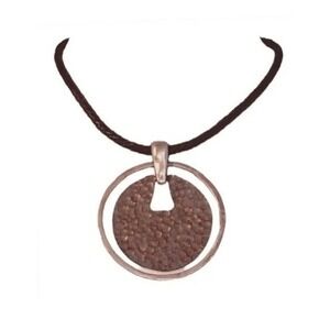 Large Hammered Metal Pendant Statement Necklace Silver Tone‎ Black Braided Cord